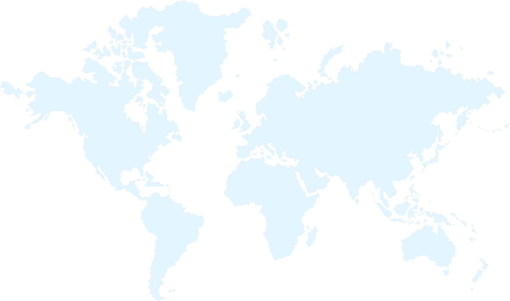 Map of the world displaying continents in light blue against a black background, showing the geographic location and shape of continents and major islands.