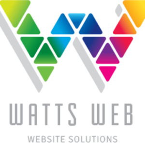 A multicolored, segmented "W" icon with the text "WATTS WEB" below it and "WEBSITE SOLUTIONS" underneath on a white background.